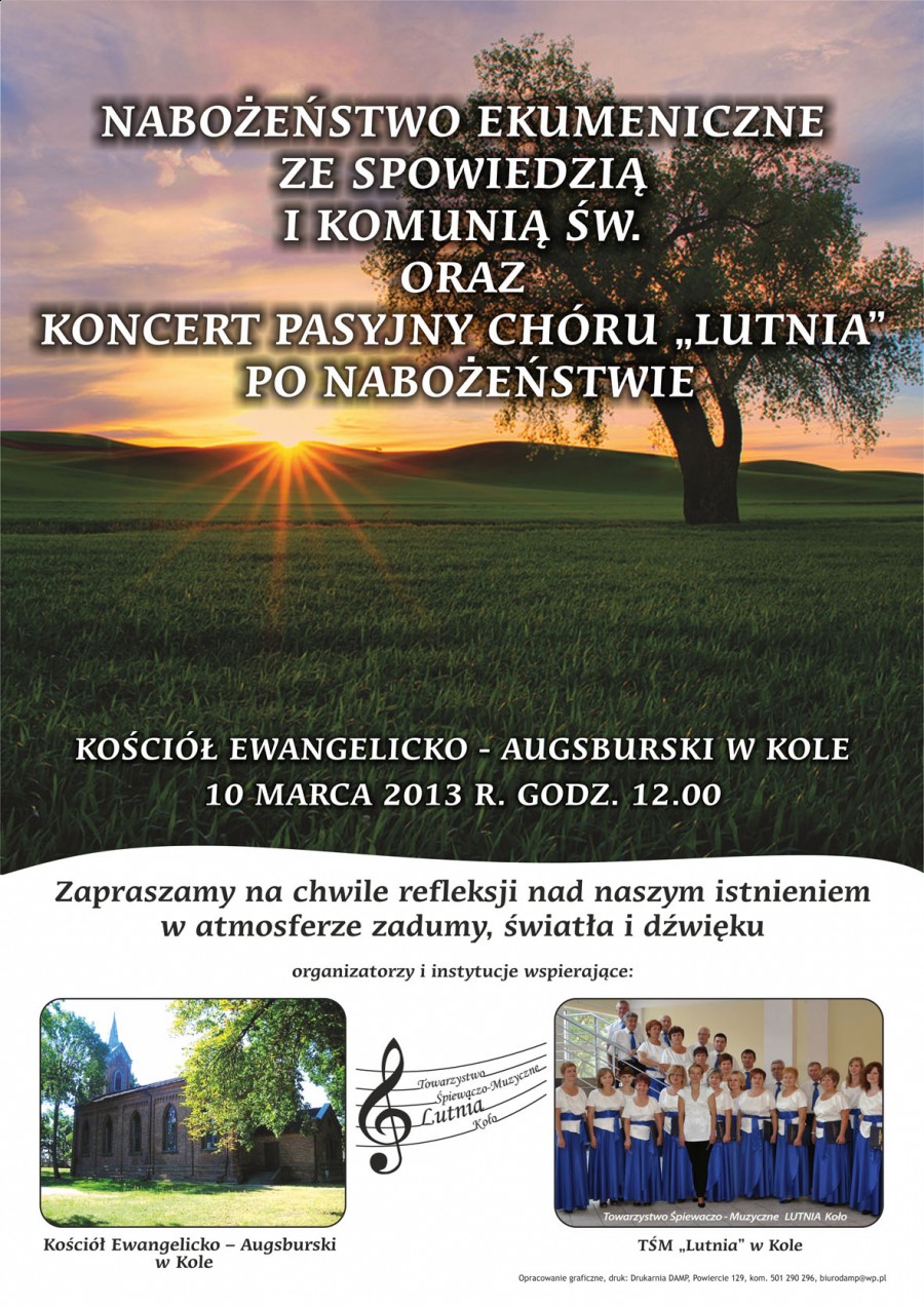 Koncert pasyjny chóru "Lutnia" w Kościele Ewangelicko - Augsburskim w Kole