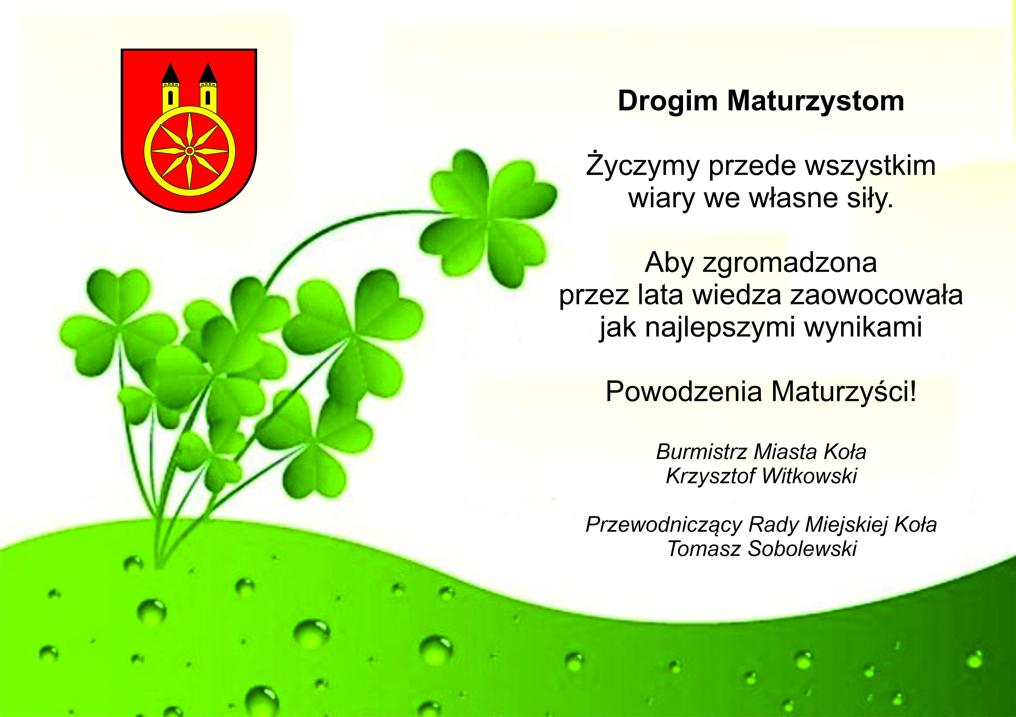 Plansza z życzeniami dla Maturzystów, tekst pod planszą.