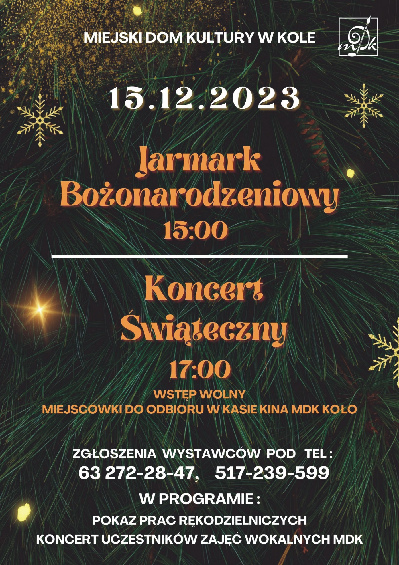 Grafika stanowiąca oficjalny plakat Jarmarku Bożonarodzeniowego  i Koncertu Świątecznego