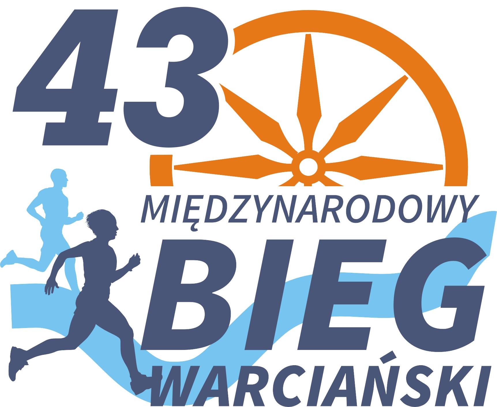 Logo 43. Międzynarodowego Biegu Warciańskiego, tekst pod planszą