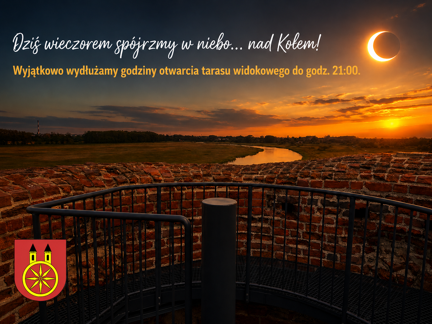 Na zdj zaćmienie słońca widziane z wieży zamkowej