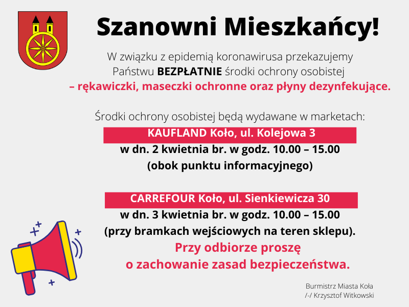 Burmistrz przekaże bezpłatnie środki ochrony osobistej