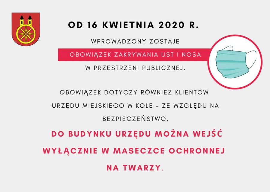 Od 16 kwietnia 2020 r. obowiązek zakrywania ust i nosa 
