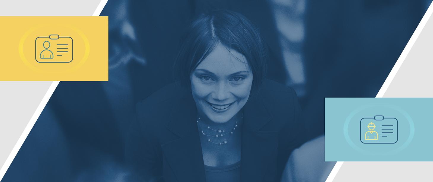 Grafika przedstawia uśmiechniętą kobietę.