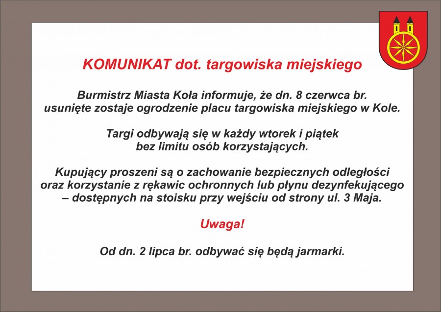 KOMUNIKAT dot. targowiska miejskiego