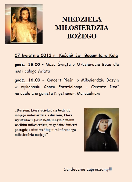 Zapraszamy na Koncert Chóru Parafialnego Cantate Deo