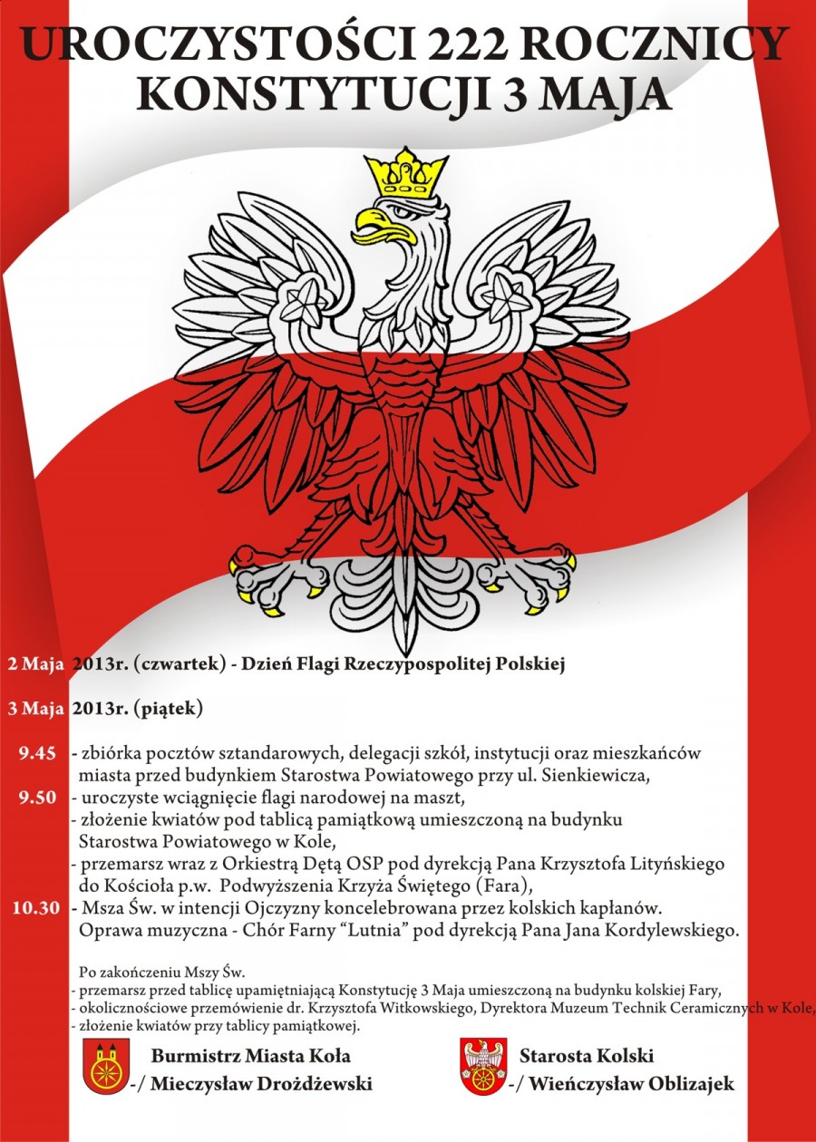 Program uroczystości 222. rocznicy Konstytucji 3 Maja
