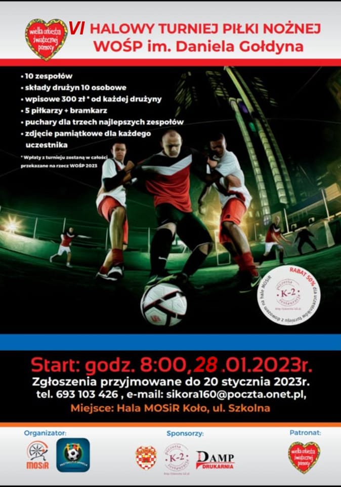 Plakat VI Halowy Turniej Piłki Nożnej WOŚP im. Daniela Gołdyna
