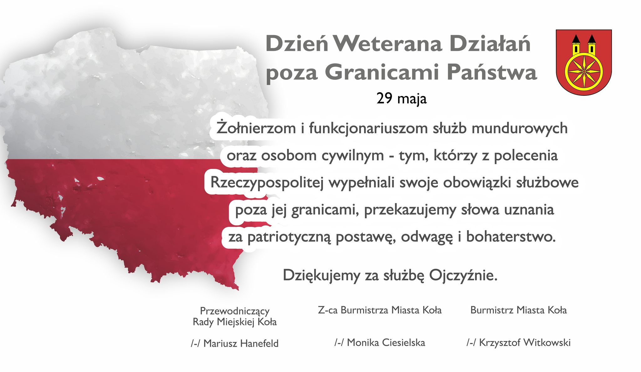 Plansza z napisem 29 MAJA Dzień Weterana Działań poza granicami Państwa