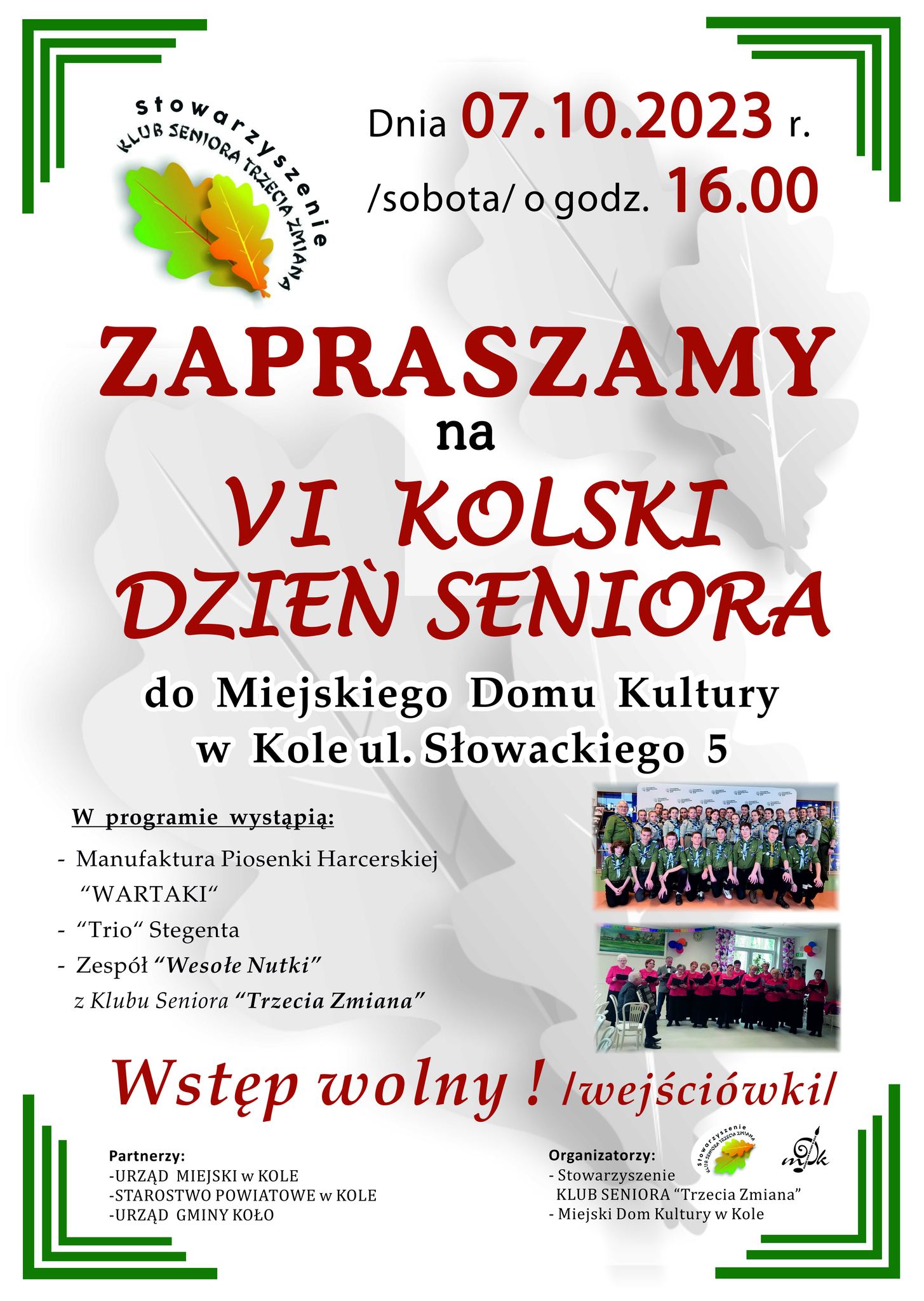 Plakat informujący o VI Kolskim Dniu Seniora, tekst pod planszą.