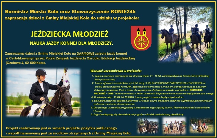 Infografika JEŹDZIECKA MŁODZIEŻ - Nauka jazdy konnej dla młodzieży – edycja wiosenna 2026.