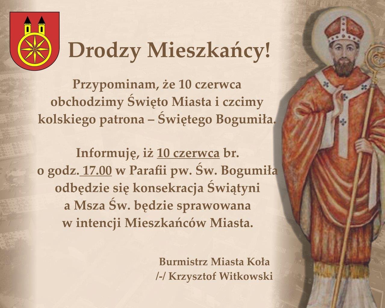 Plansza, 10 czerwca br. o godz. 17.00 w Parafii pw. Św. Bogumiła odbędzie się konsekracja Świątyni
