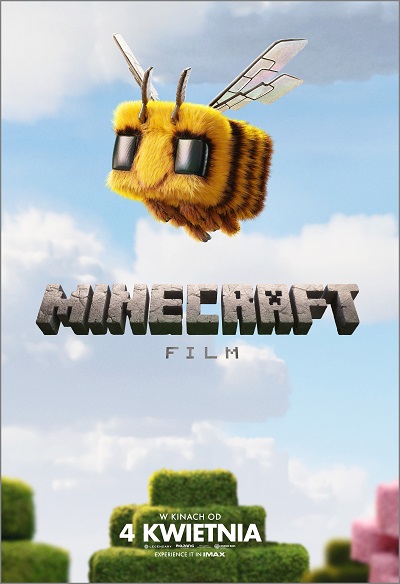 Plakat przedstawia pszczołę z gry Minecraft lecącą na tle nieba. Na środku widnieje tytuł 