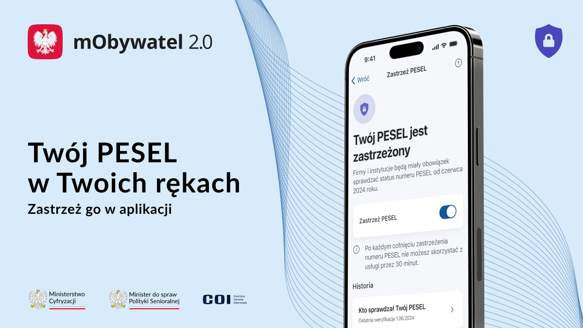 Infografika z napisem TWÓJ PESEL W TWOICH RĘKACH, oBYWATEL 2.0