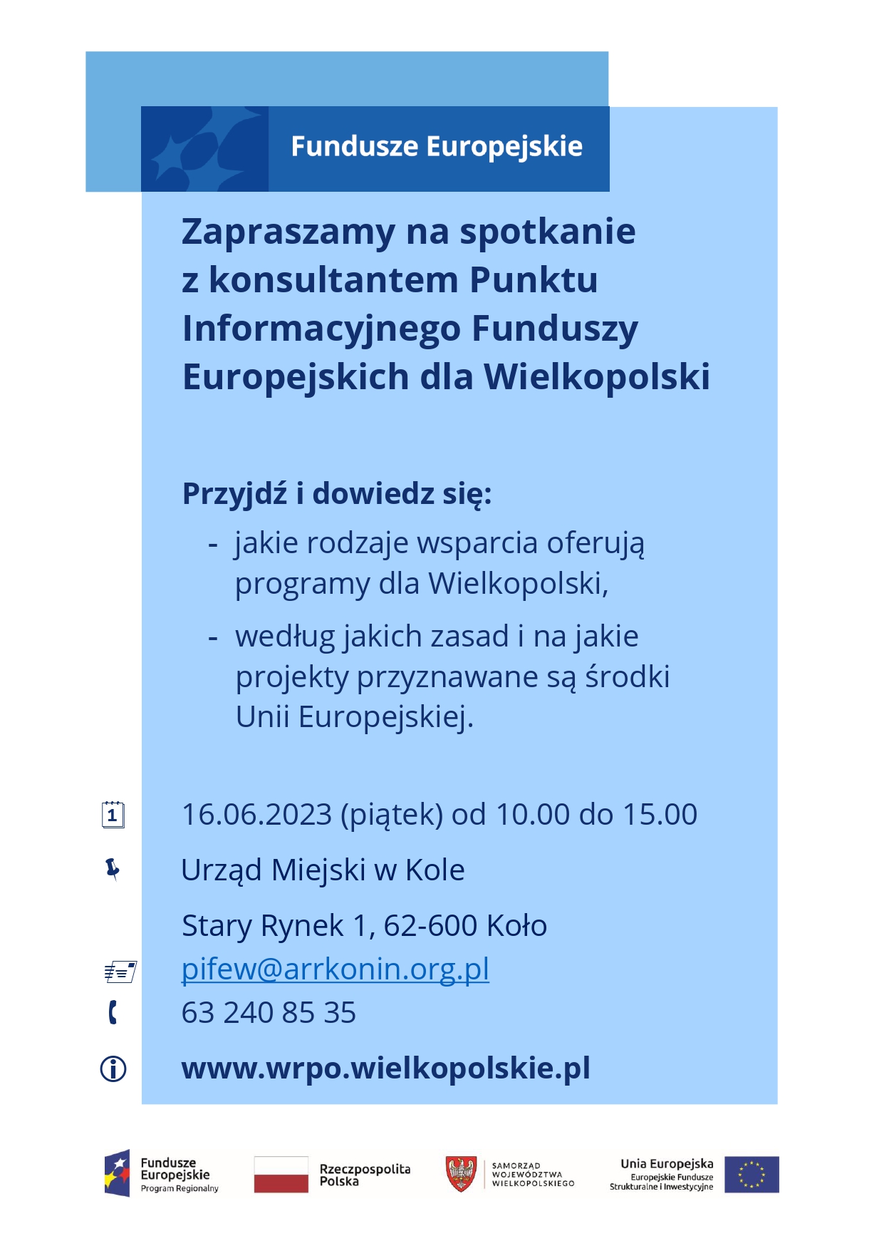 Infografika Mobilny Punkt Informacyjny Funduszy Europejskich w Kole, tekst pod infografiką.