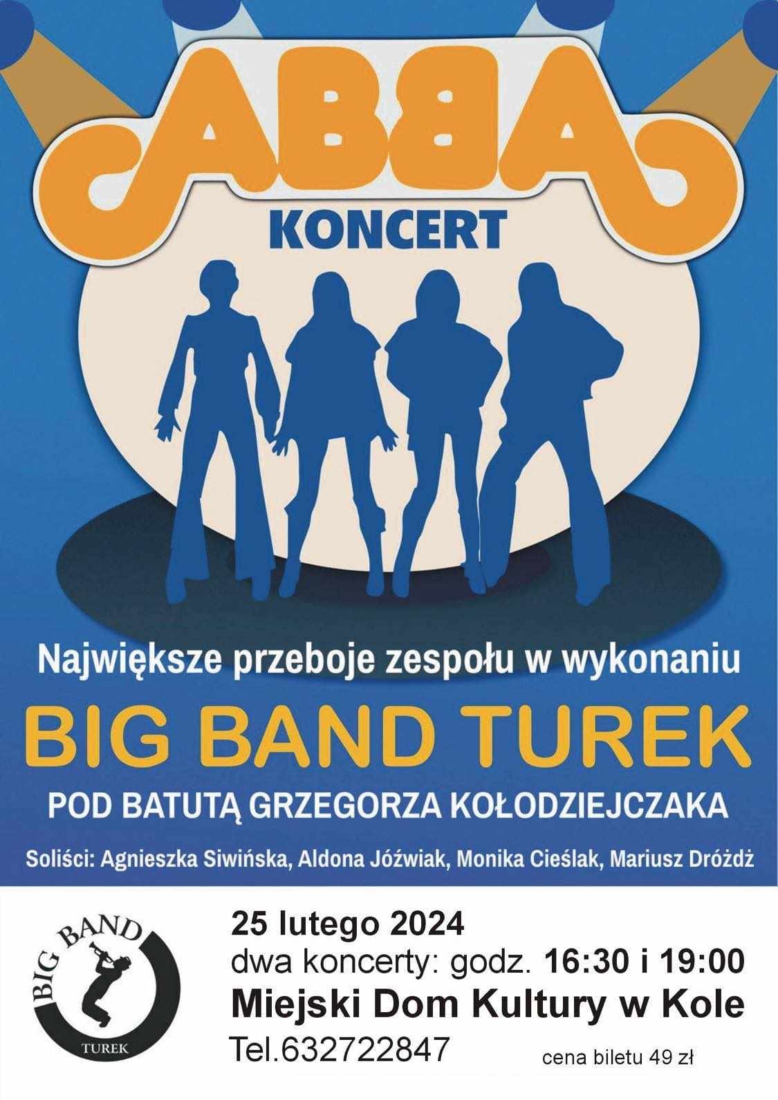 Plakat informujący o koncercie z piosenkami z repertuaru zespołu ABBA