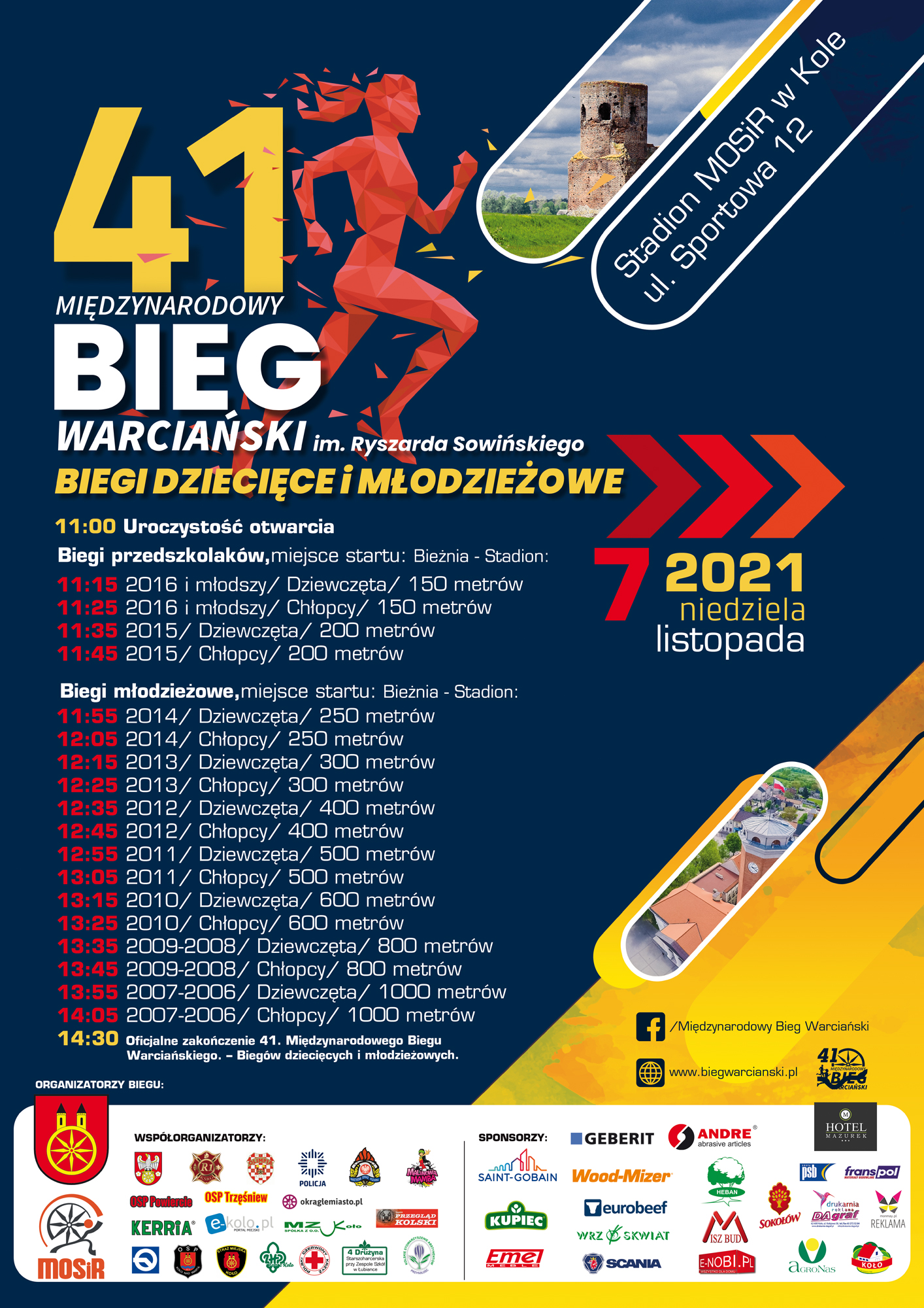 Plakat 41. Międzynarodowego Biegu Warciańskiego – Biegów dziecięcych i młodzieżowych, tekst ponieżej