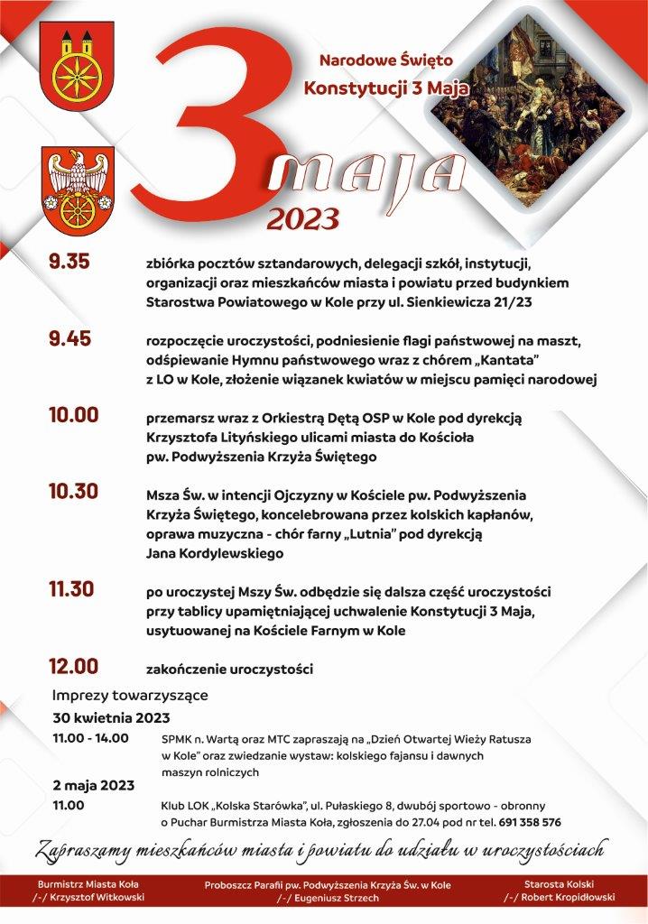 Plakat z Programem obchodów Narodowego Święta Konstytucji 3 Maja, tekst pod plakatem.