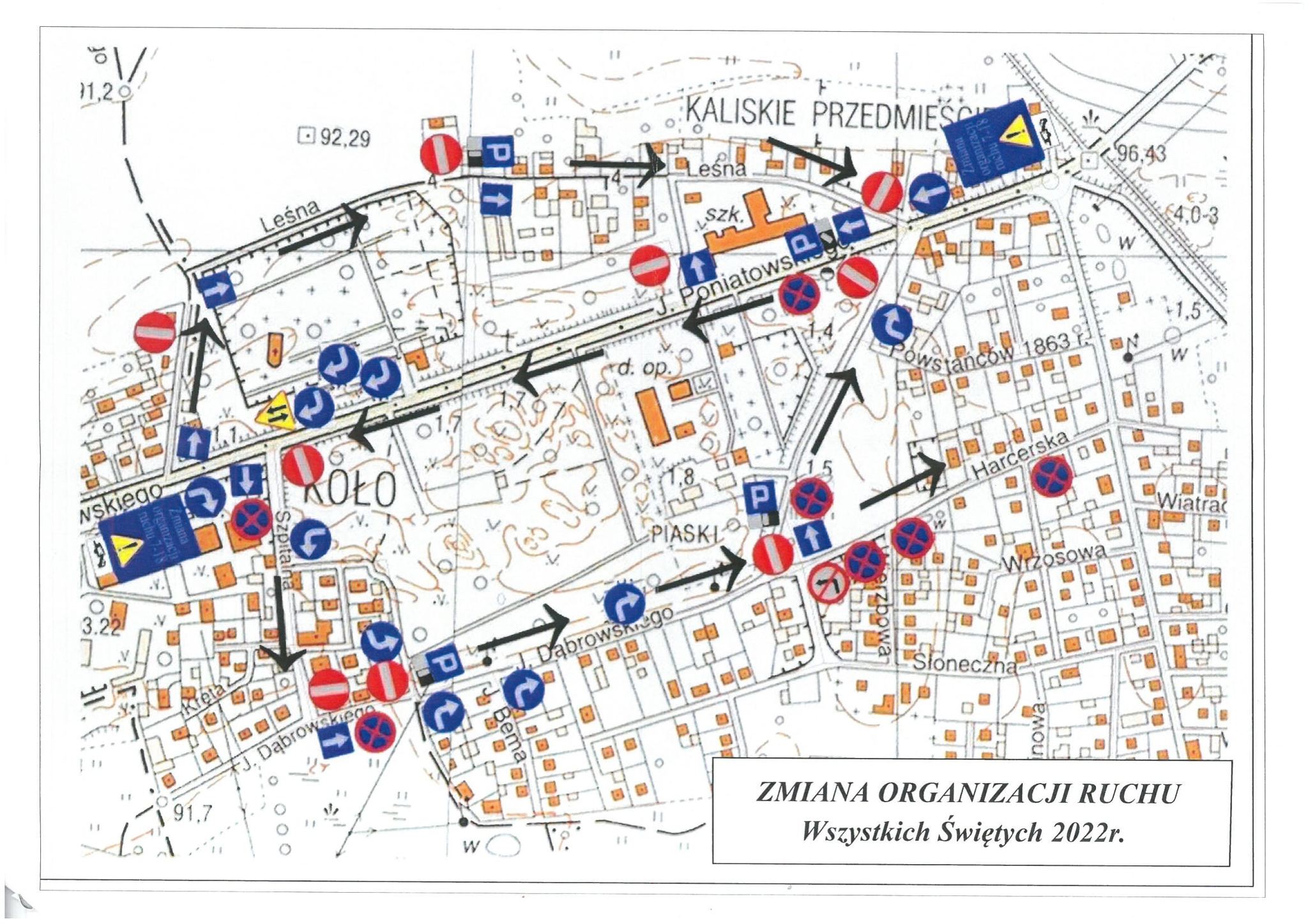 Plan zmiany organizacji ruchu pojazdów w rejonie cmentarza w Kole przy ul. Poniatowskiego w Kole