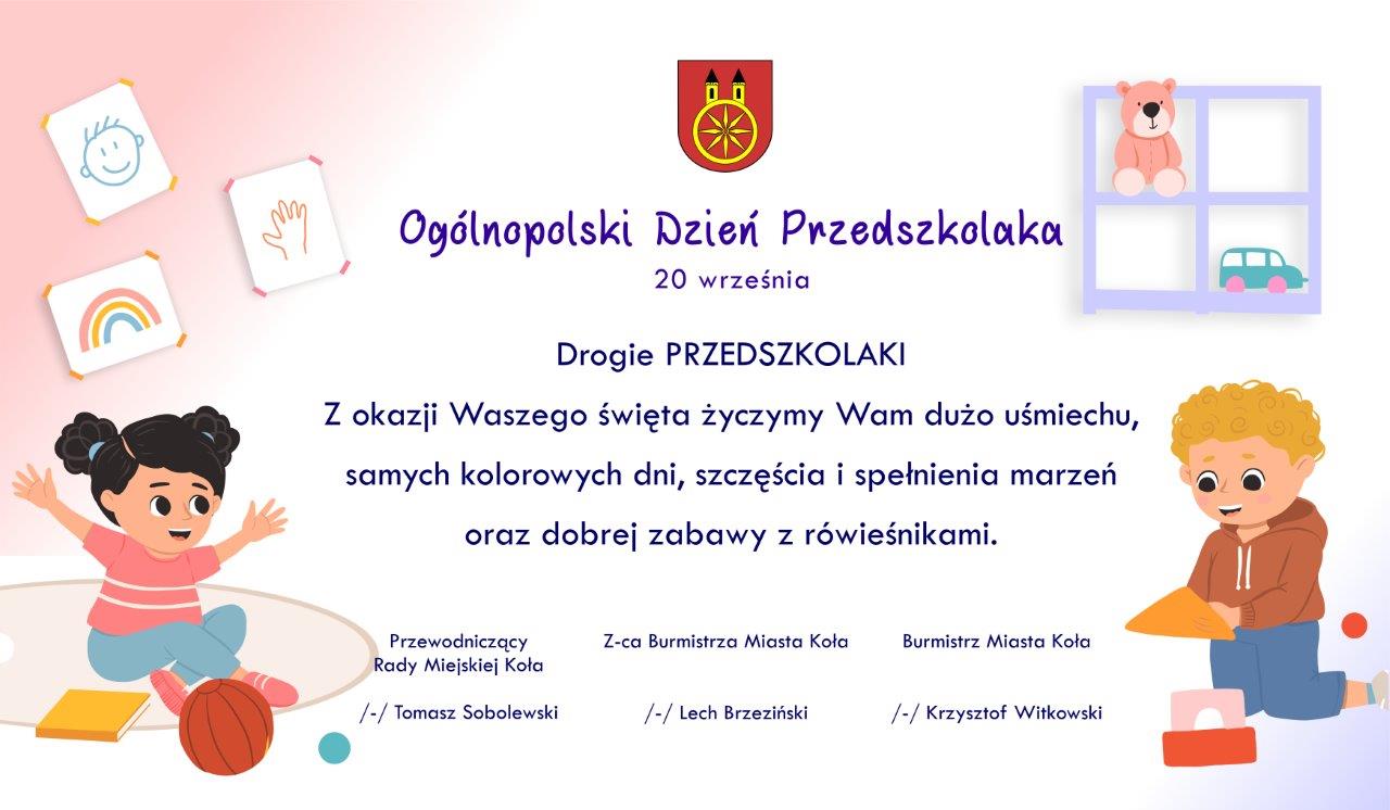 Plansza z życzeniami dla Przedszkolaków, tekst pod planszą.