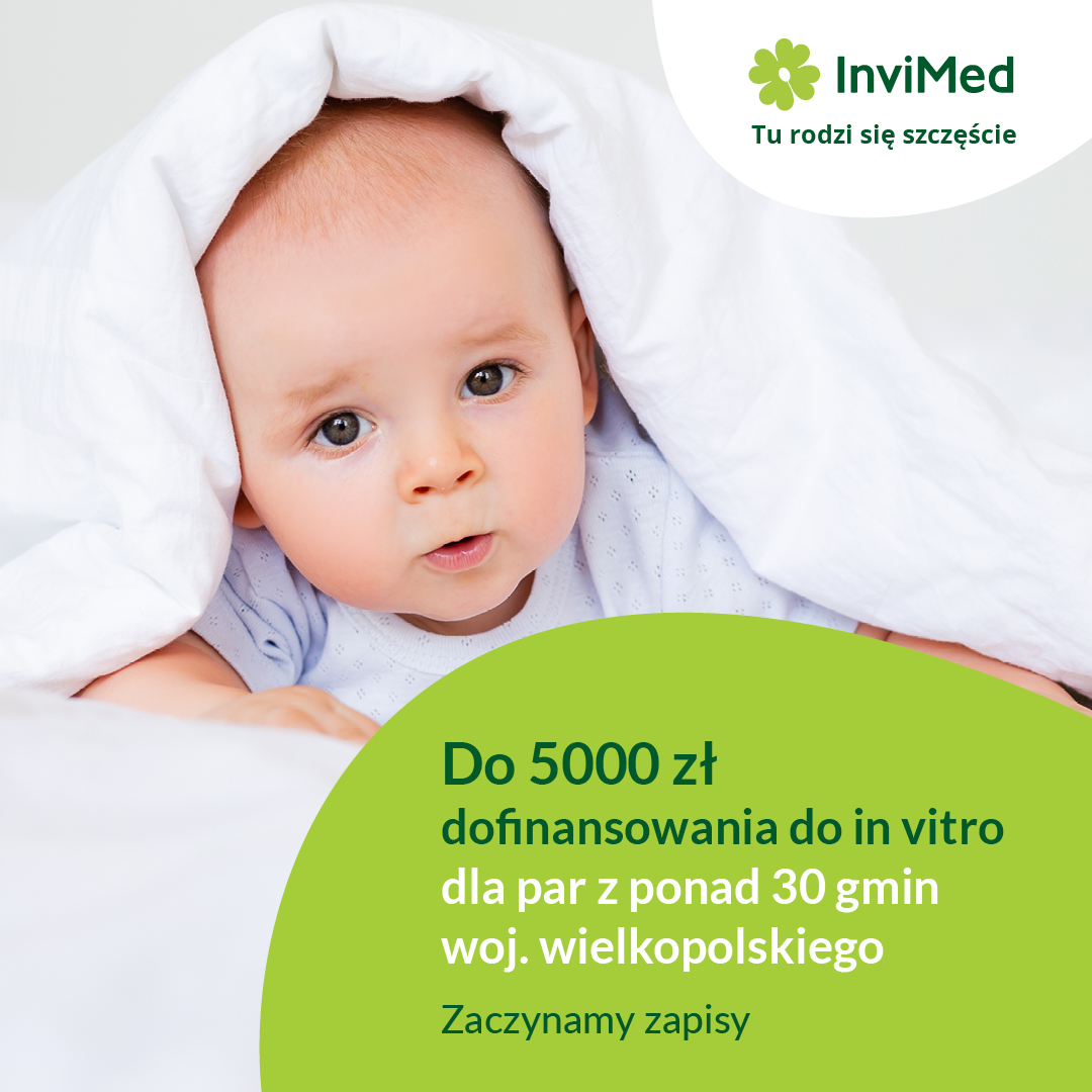Infografika z napisem do 5000 tys zł dofinansowania do in vitro dla par z ponad 30 gmin woj. wlkp.