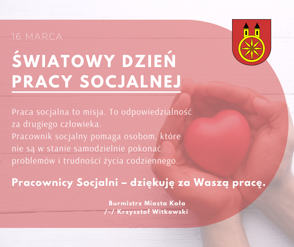 Grafika z tekstem życzeń dla pracowników socjalnych, tekst życzeń znajduje się pod grafiką.