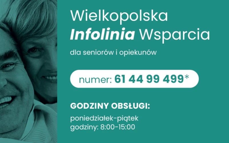 Infografika, Wielkopolska Infolinia Wsparcia dla seniorów i opiekunów, numer telefonu 61 44 99 499.