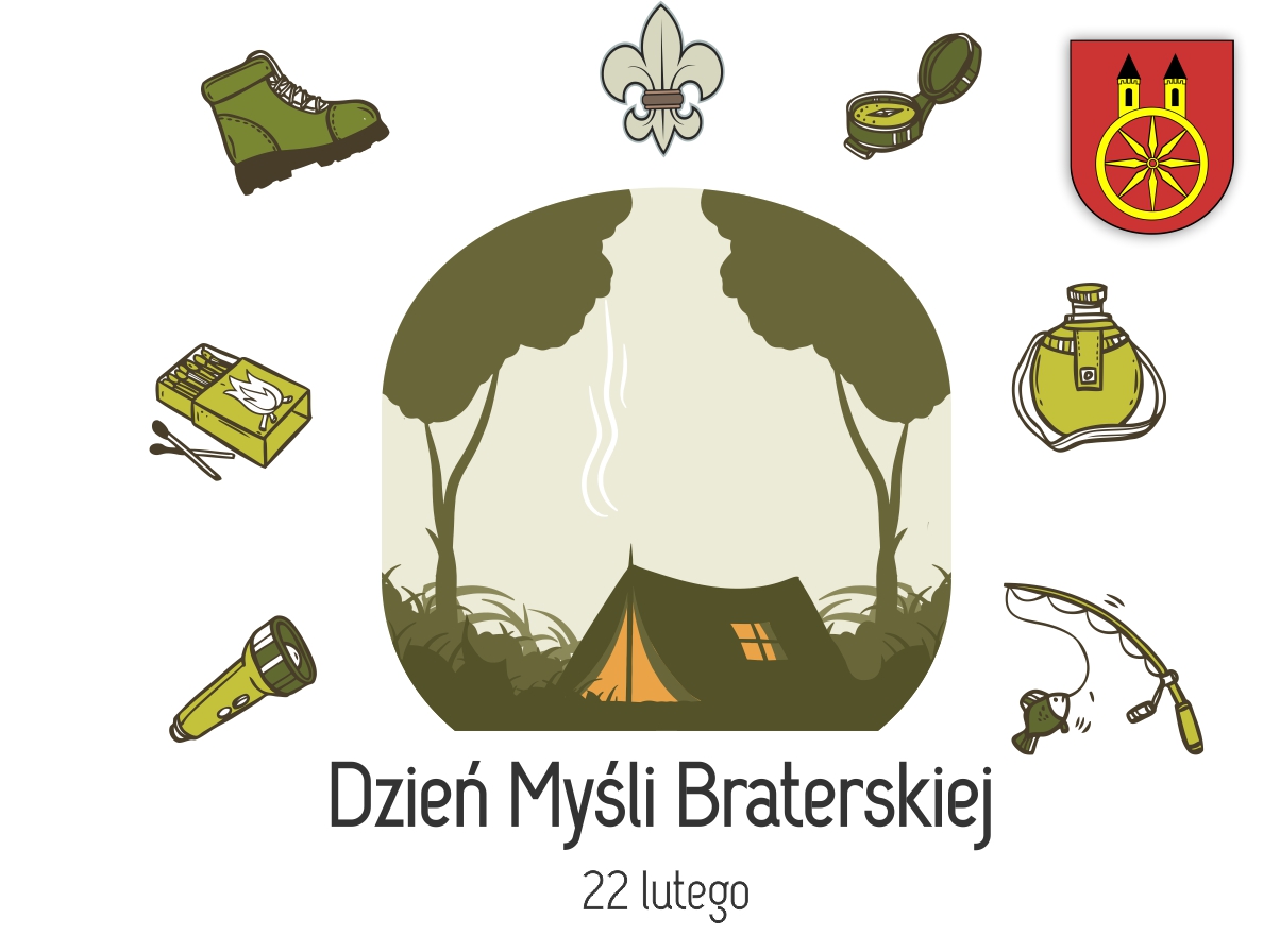 Plansza 22 lutego Dzień Myśli Braterskiej, tekst pod planszą.
