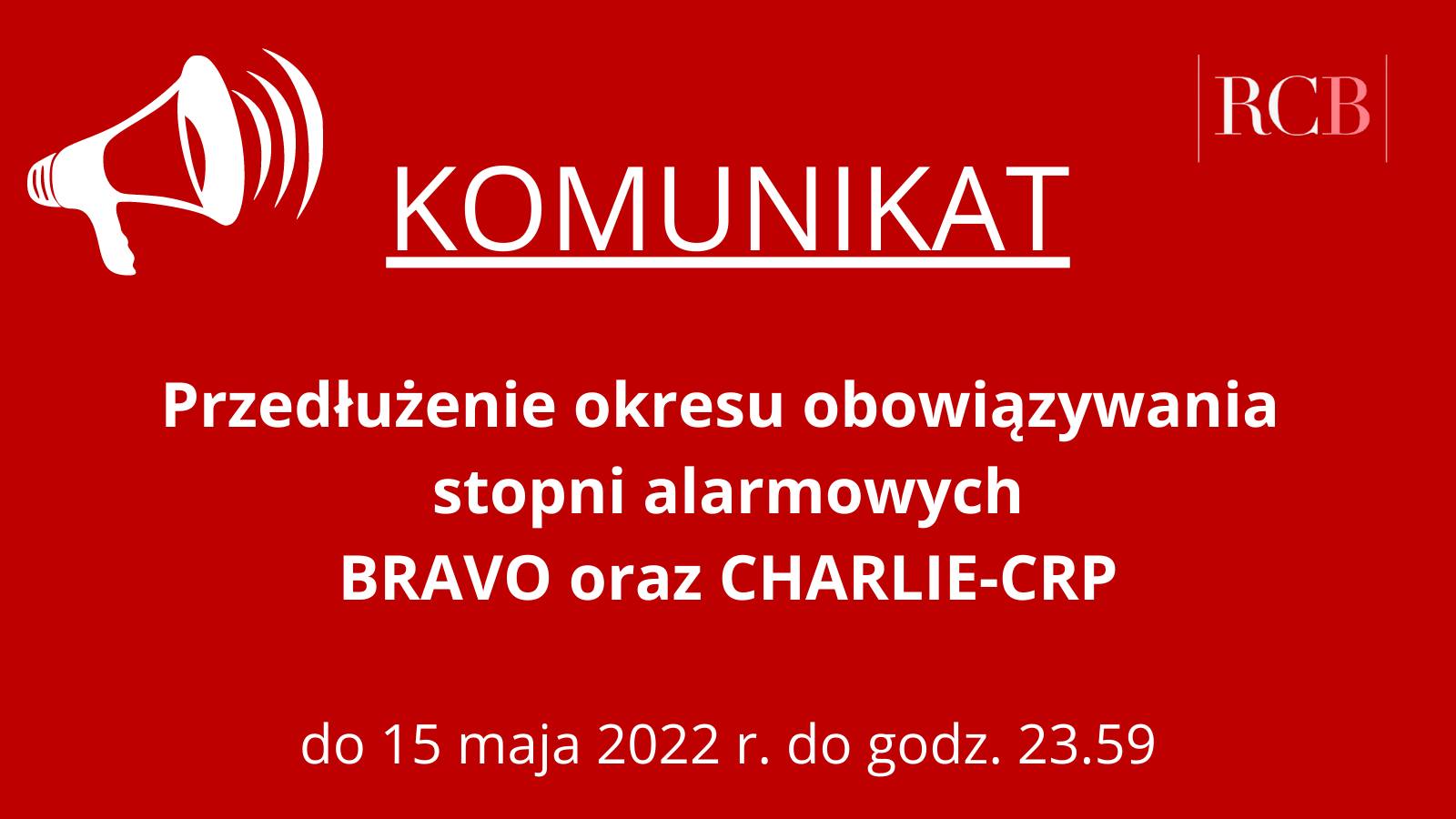 Przedłużenie stopni alarmowych BRAVO oraz CHARLIE-CRP do 15 maja 2022 r.