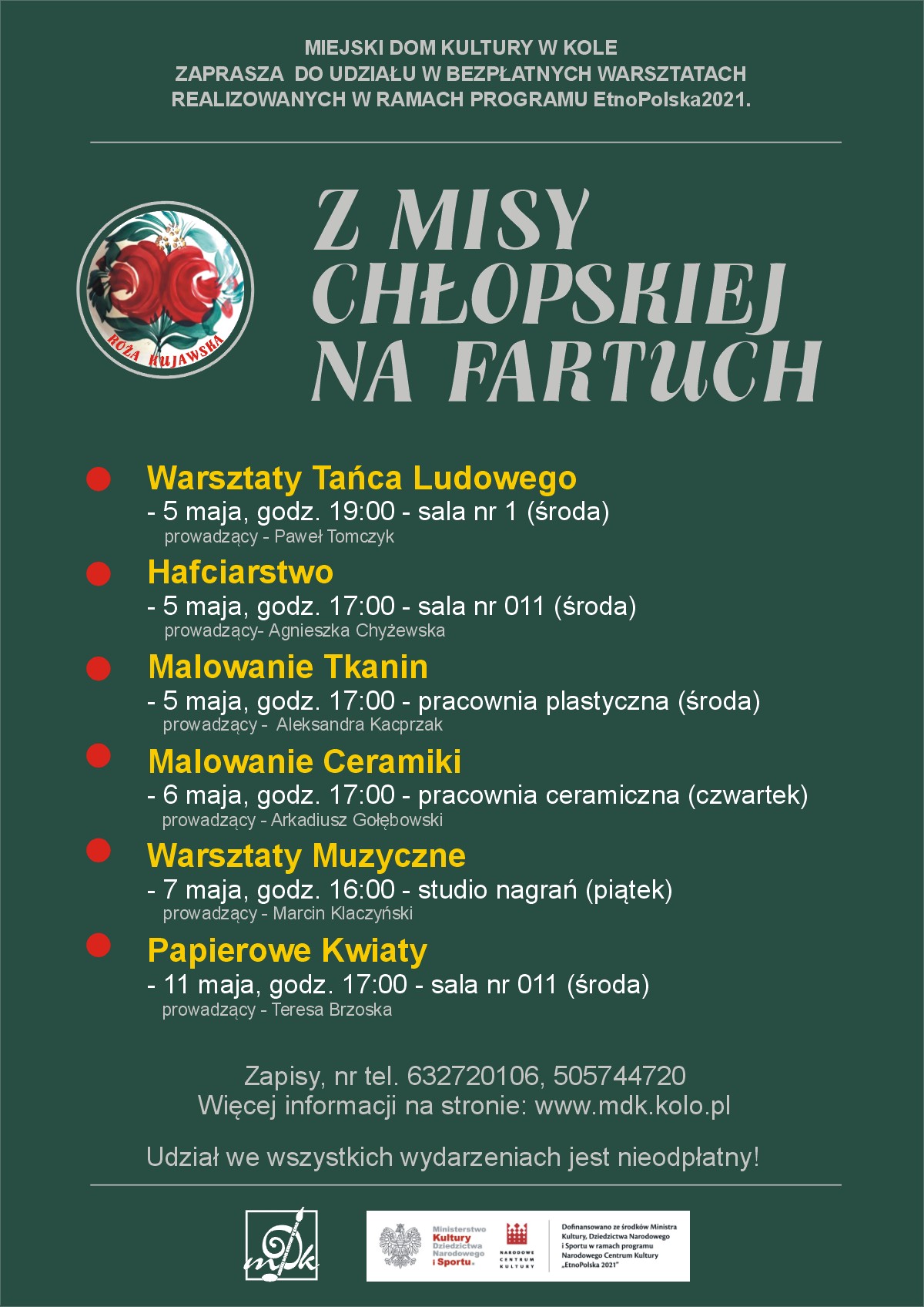 Infografika o WARSZTATACH w ramach projektu Z misy chłopskiej na fartuch, tekst pod infografiką.