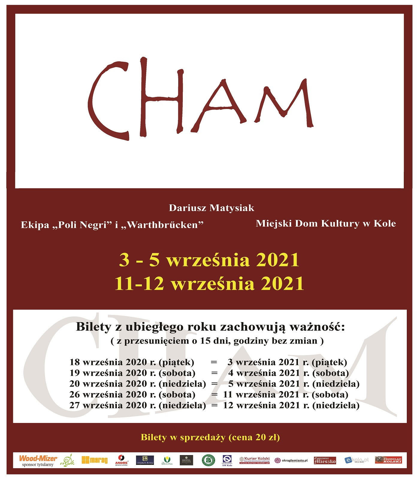 Plakat do spektaklu CHAM, tekst pod plakatem.