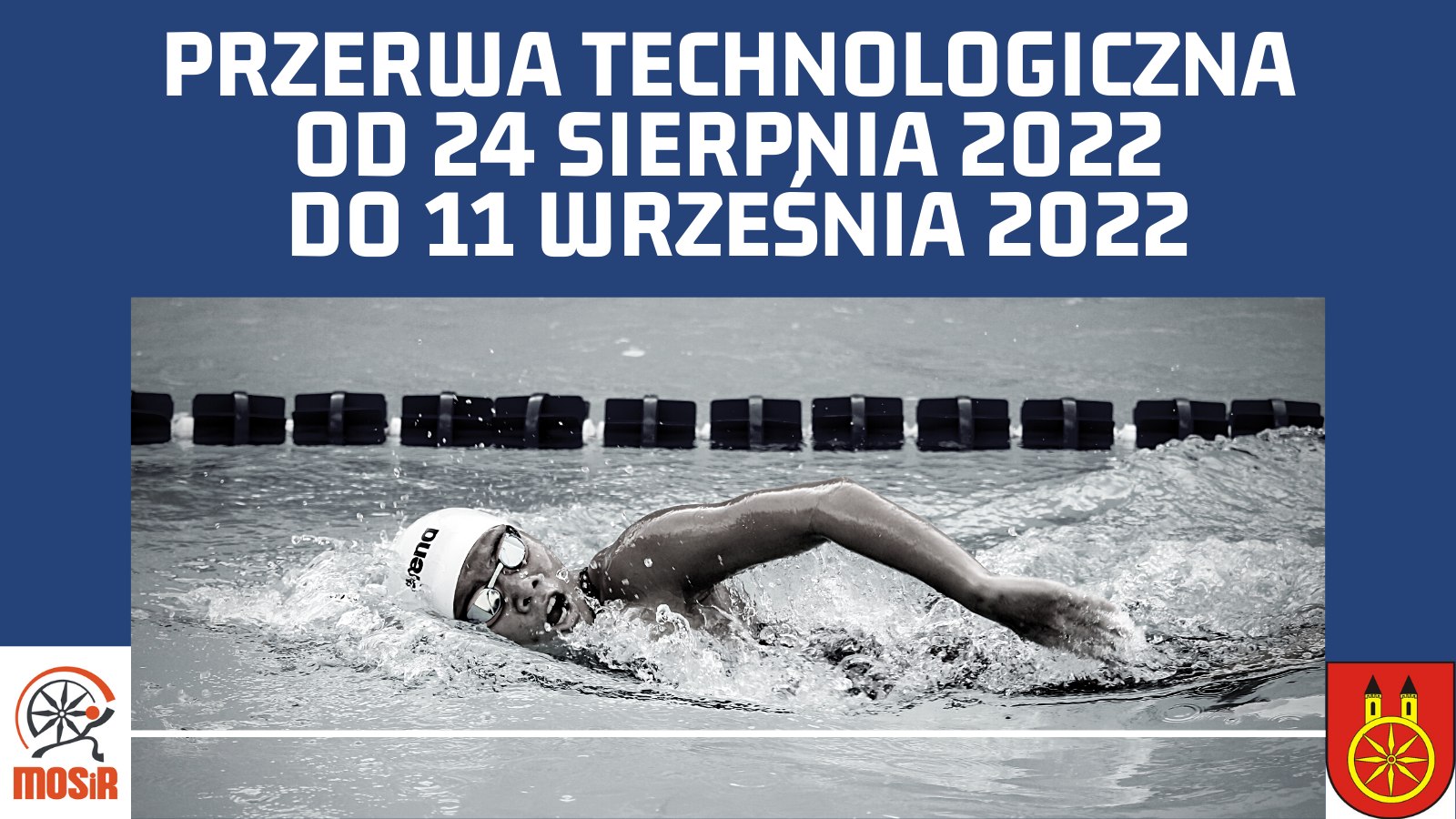 Banner z napisem przerwa technologiczna w okresie od 24 sierpnia 2022 do 11 września 2022 roku