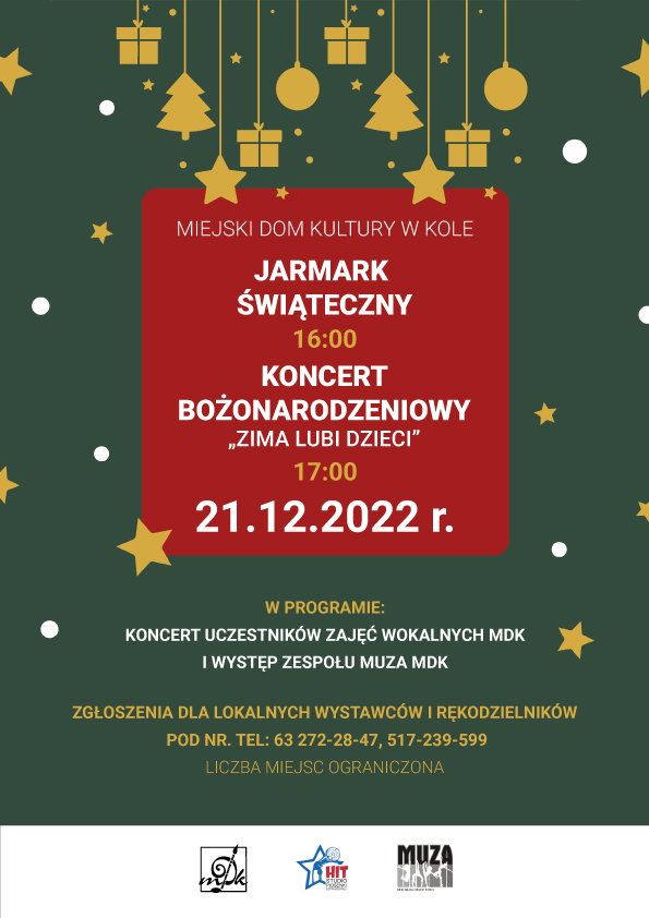 Grafika stanowiąca oficjalny plakat Jarmarku Świątecznego i Koncertu Bożonarodzeniowego