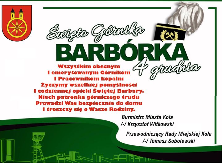 Grafika przedstawia treść życzeń na Barbórkę.