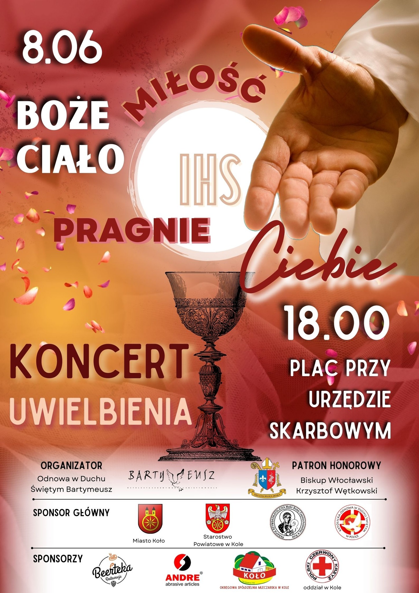 Plakat Koncert Uwielbienia z okazji Bożego Ciała, tekst pod plakatem