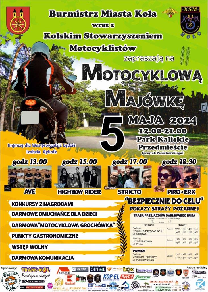 Plakat MOTOCYKLOWA MAJÓWKA, 5 MAJA 2024, tekst pod plakatem 