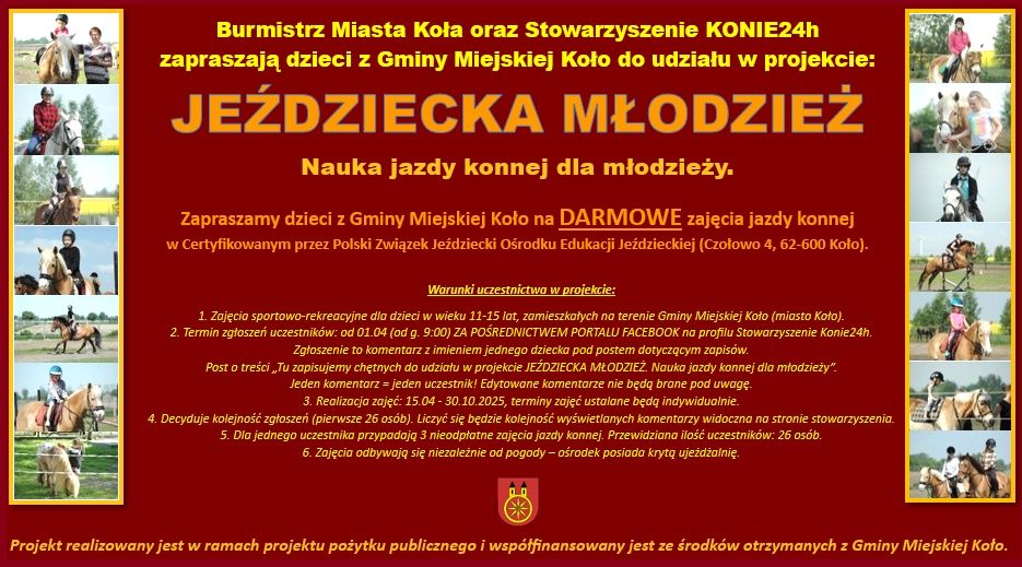 Infografika JEŹDZIECKA MŁODZIEŻ - Nauka jazdy konnej dla młodzieży – edycja wiosenna 2025