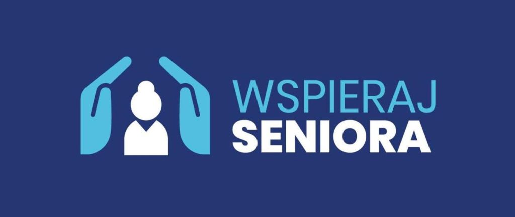 Grafika przedstawia hasło akcji i logo Programu: Wspieraj Seniora.