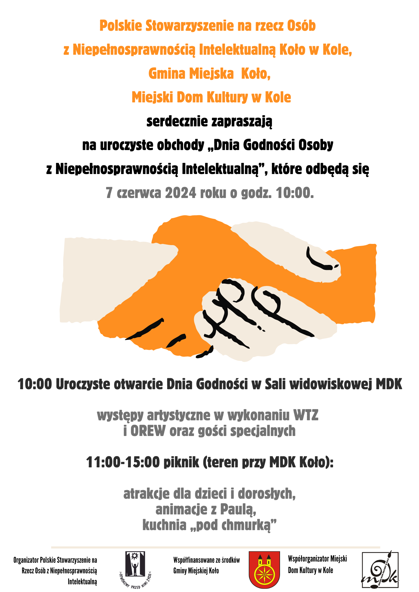 Plakat z programem uroczystych obchodów Dnia Godności Osoby z Niepełnosprawnością Intelektualną