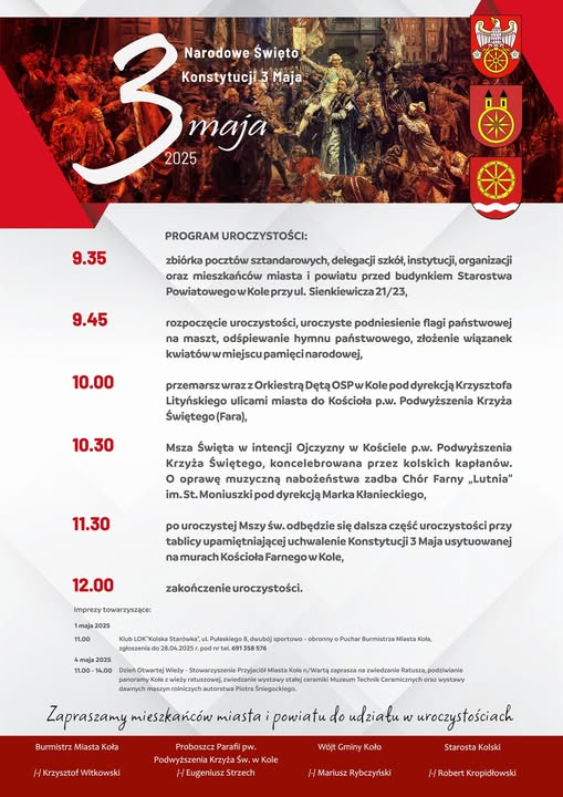 Plakat z Programem obchodów Narodowego Święta Konstytucji 3 Maja, tekst pod plakatem.