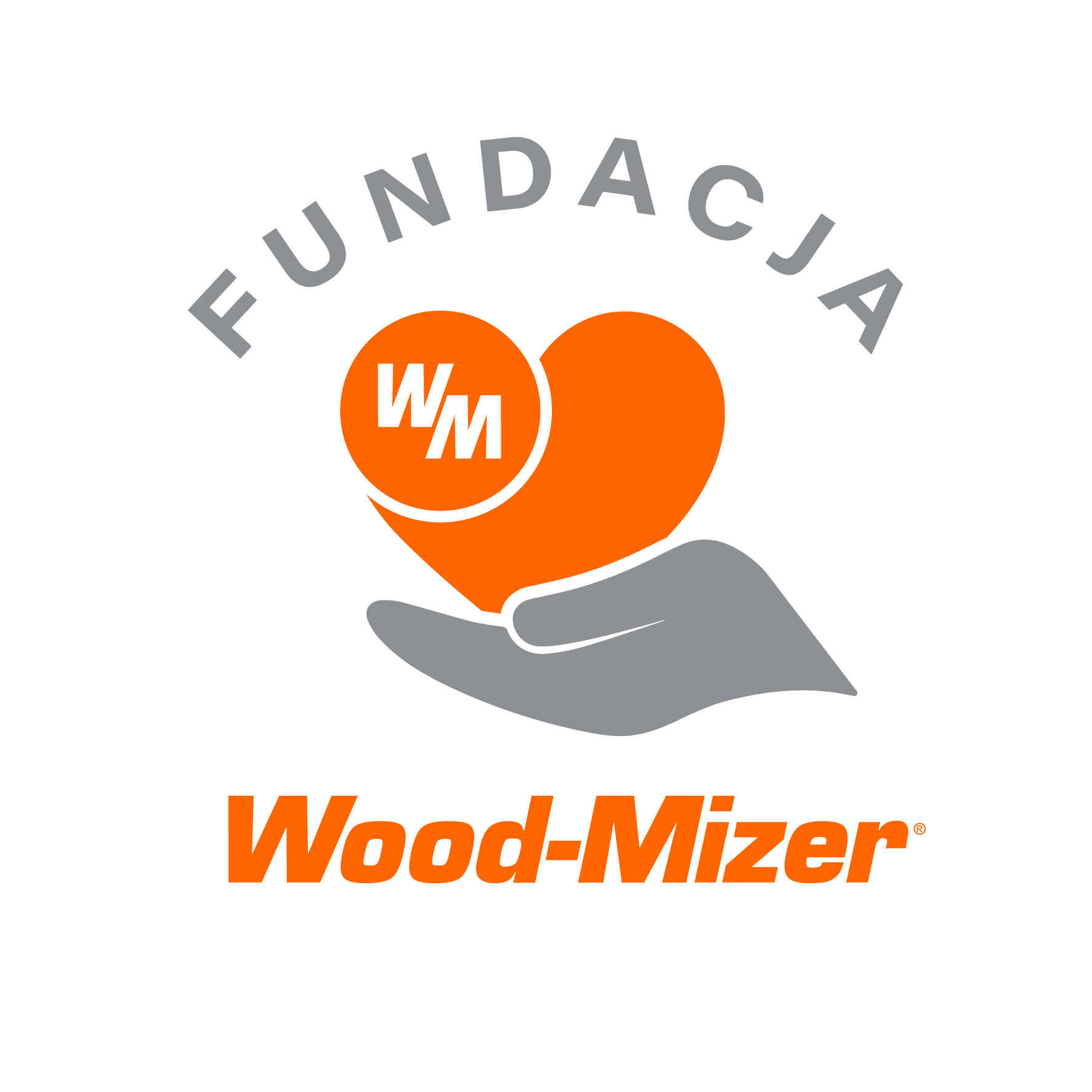Logo fundacji Wood-Mizer „Podzielmy Się Sercem”, tekst pod logiem.