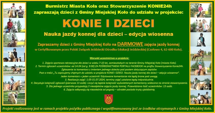 Infografika KONIE I DZIECI - Nauka jazdy konnej dla dzieci – edycja wiosenna 2024