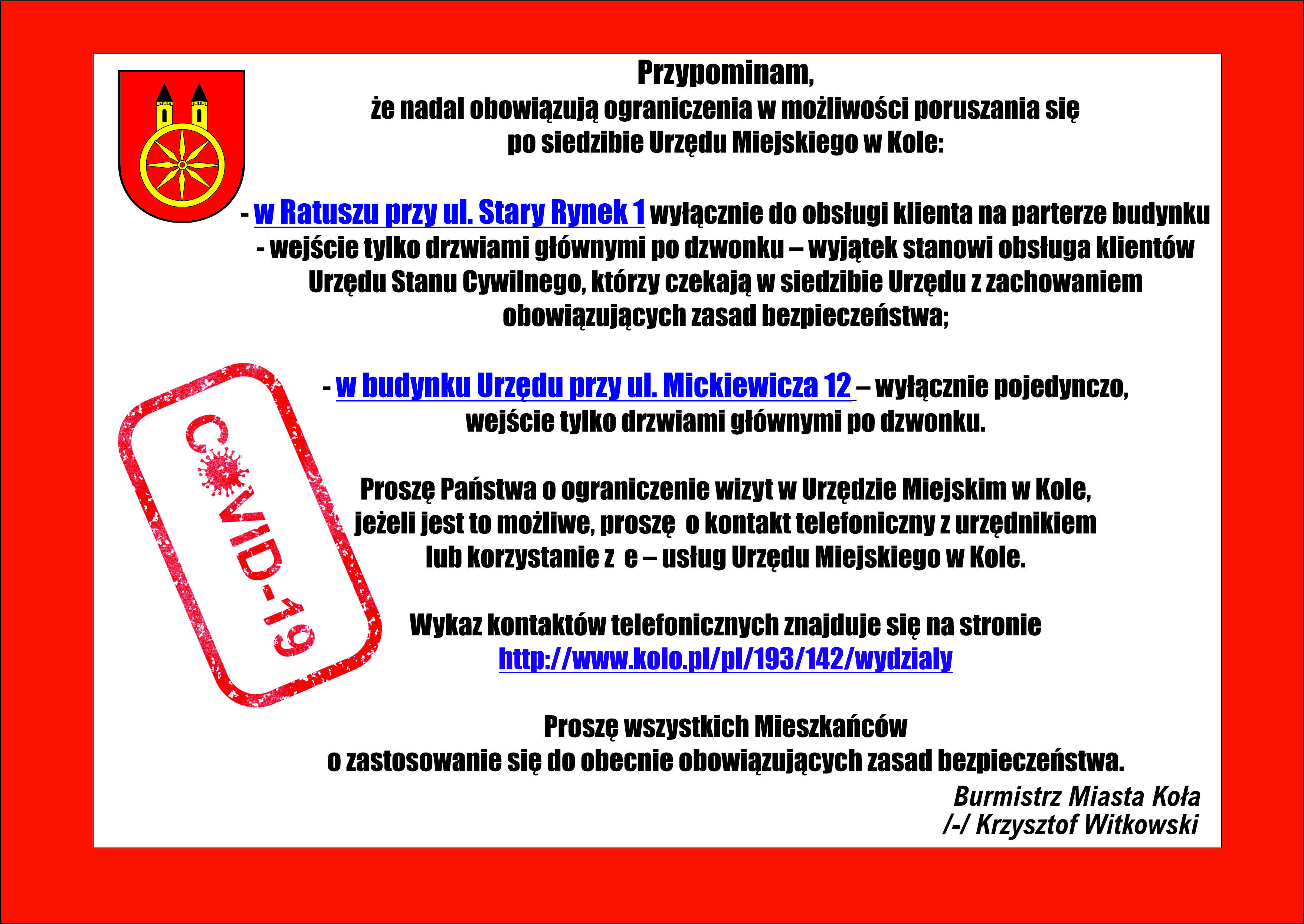 Plansza informująca o zasadach bezpieczeństwa w czasie pandemii COVID-19.