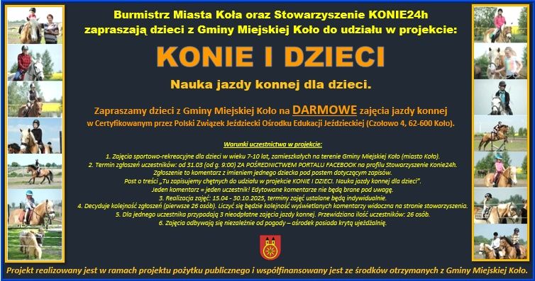 Infografika KONIE I DZIECI - Nauka jazdy konnej dla dzieci – edycja wiosenna 2025