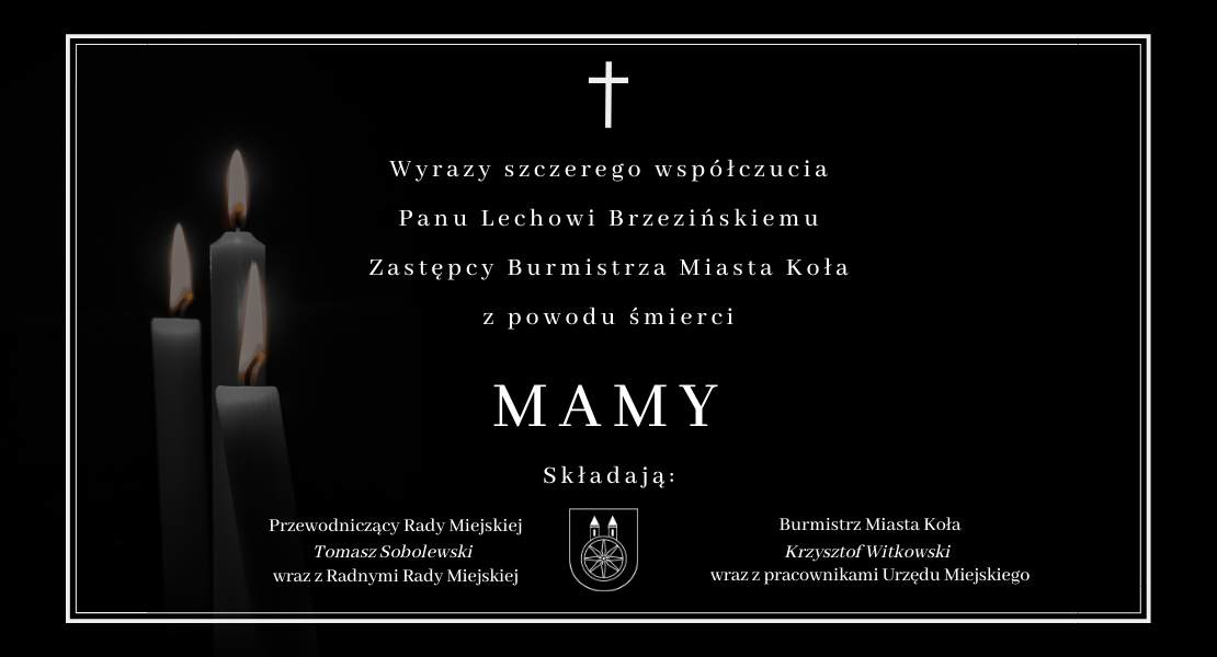 Grafika przedstawia treść kondolencji w ramce na czarnym tle.
