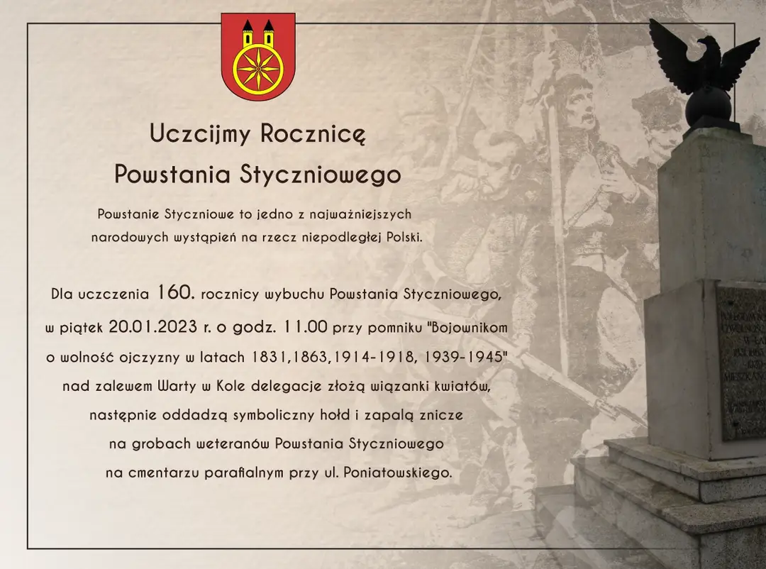 Grafika z napisem Uczcijmy Rocznicę Powstania Styczniowego